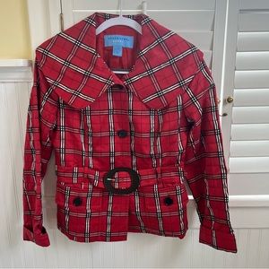 Doncaster Sport Red Tartan Plaid Belted Jacket Women’s Size 8